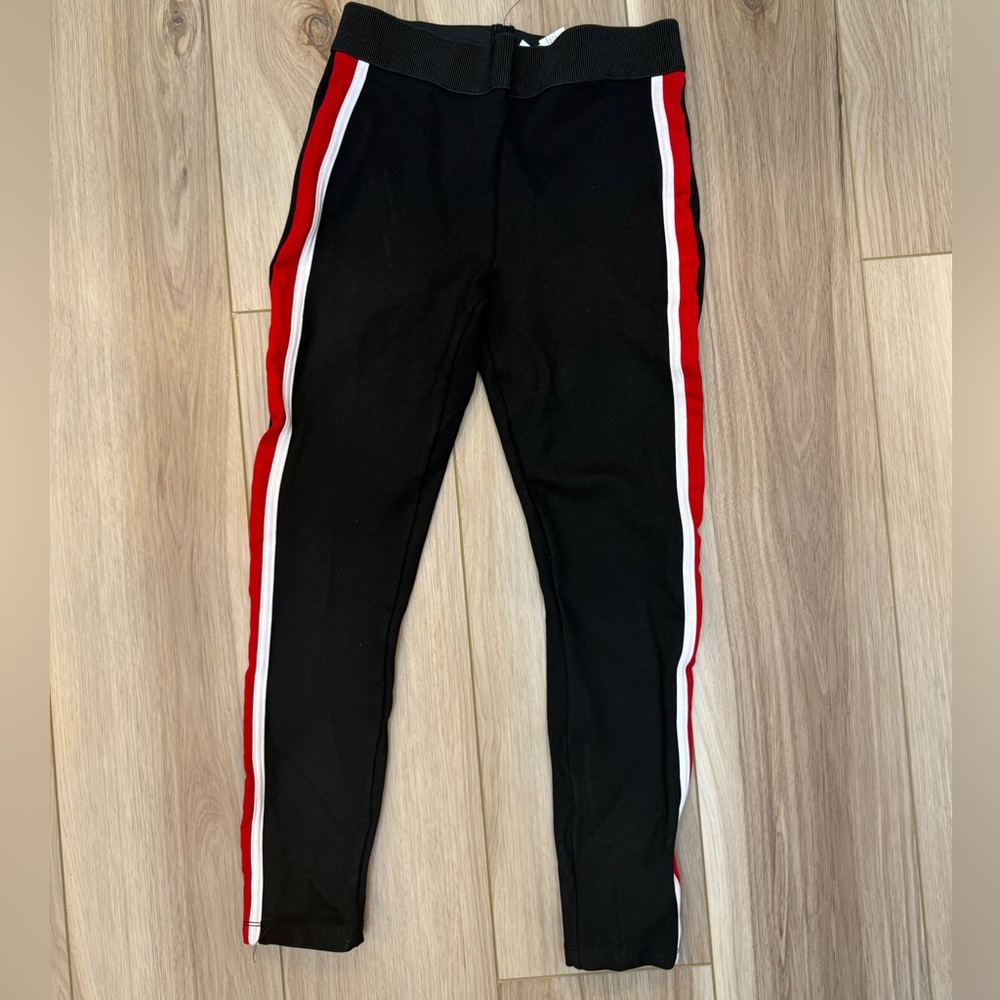 Zara Black and Red Leggings with Sporty Side Stripes